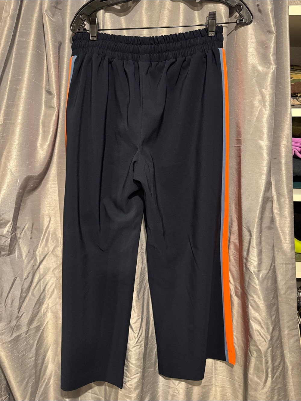 Milly Navy Wide-Leg Pant with Orange and Blue Side Stripe Size Medium - Picture 5 of 5